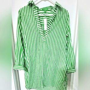 NWT JCREW Preppy Green Stripe Swimsuit Coverup Size XXS